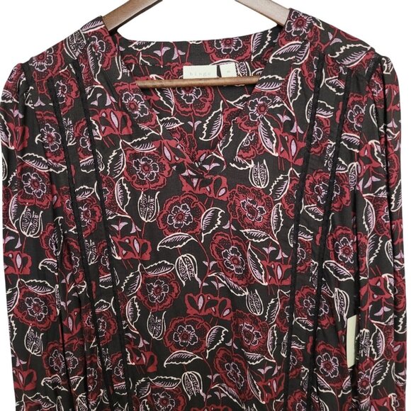 Hinge Black Coal Indigo Floral V-Neck Blouse Top Womens Size M Long Sleeve NWT - Picture 4 of 8